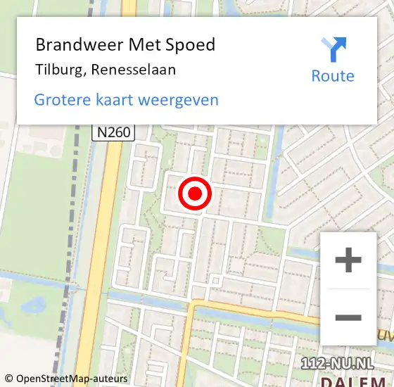 Locatie op kaart van de 112 melding: Brandweer Met Spoed Naar Tilburg, Renesselaan op 24 februari 2023 16:48