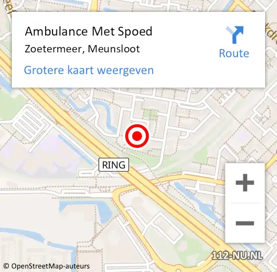 Locatie op kaart van de 112 melding: Ambulance Met Spoed Naar Zoetermeer, Meunsloot op 24 februari 2023 17:02