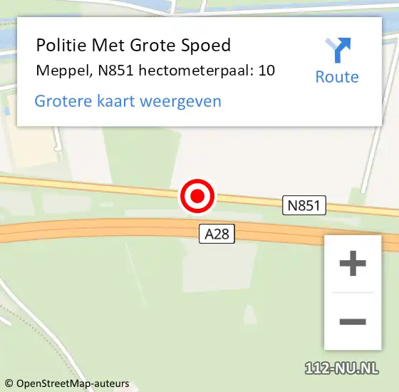 Locatie op kaart van de 112 melding: Politie Met Grote Spoed Naar Meppel, N851 hectometerpaal: 10 op 24 februari 2023 17:25