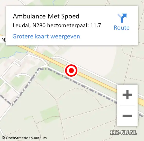 Locatie op kaart van de 112 melding: Ambulance Met Spoed Naar Leudal, N280 hectometerpaal: 11,7 op 24 februari 2023 17:26