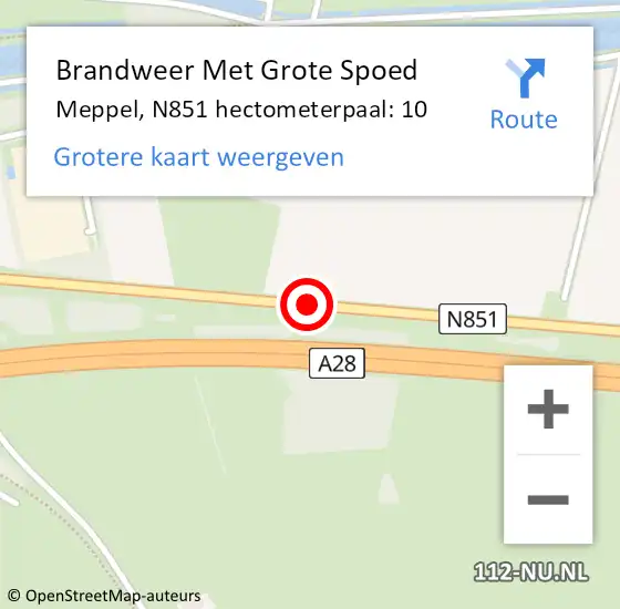 Locatie op kaart van de 112 melding: Brandweer Met Grote Spoed Naar Meppel, N851 hectometerpaal: 10 op 24 februari 2023 17:27