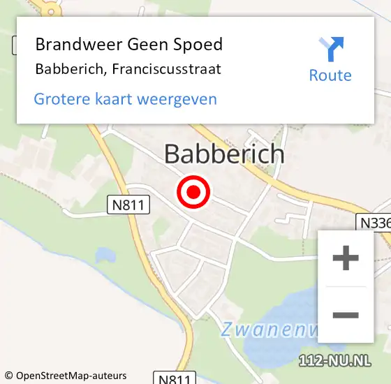 Locatie op kaart van de 112 melding: Brandweer Geen Spoed Naar Babberich, Franciscusstraat op 24 februari 2023 17:55