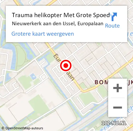 Locatie op kaart van de 112 melding: Trauma helikopter Met Grote Spoed Naar Nieuwerkerk aan den IJssel, Europalaan op 24 februari 2023 18:19