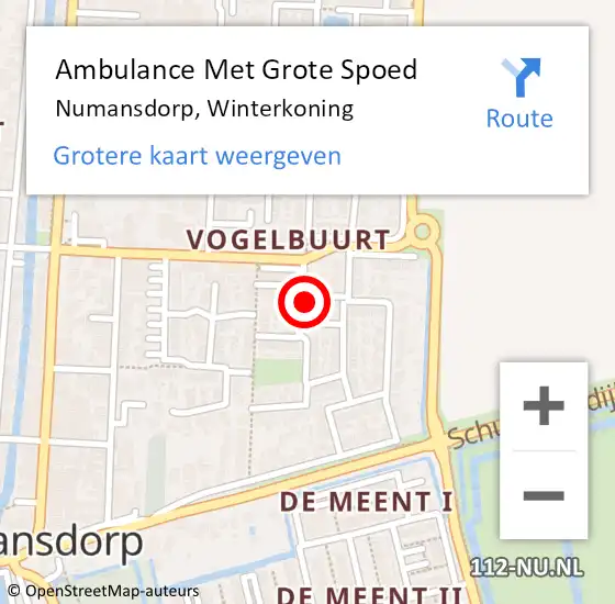 Locatie op kaart van de 112 melding: Ambulance Met Grote Spoed Naar Numansdorp, Winterkoning op 24 februari 2023 18:48