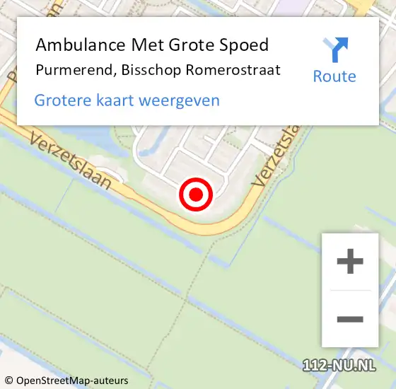 Locatie op kaart van de 112 melding: Ambulance Met Grote Spoed Naar Purmerend, Bisschop Romerostraat op 24 februari 2023 18:59