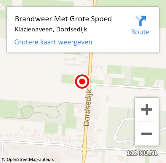 Locatie op kaart van de 112 melding: Brandweer Met Grote Spoed Naar Klazienaveen, Dordsedijk op 24 februari 2023 19:51