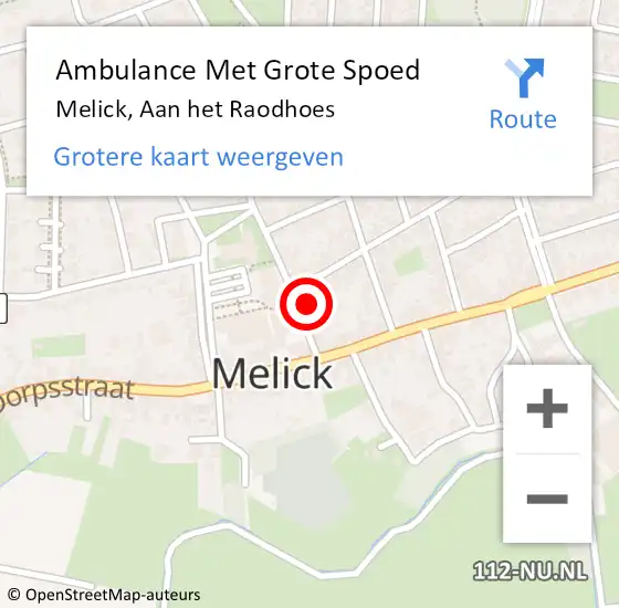 Locatie op kaart van de 112 melding: Ambulance Met Grote Spoed Naar Melick, Aan het Raodhoes op 24 februari 2023 19:58