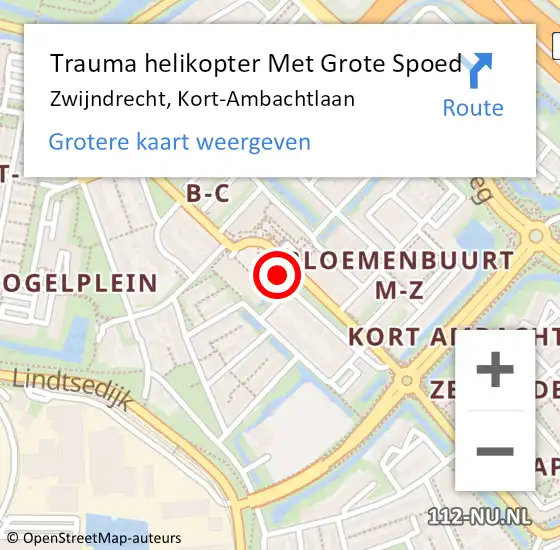 Locatie op kaart van de 112 melding: Trauma helikopter Met Grote Spoed Naar Zwijndrecht, Kort-Ambachtlaan op 24 februari 2023 20:34