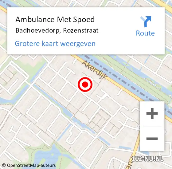 Locatie op kaart van de 112 melding: Ambulance Met Spoed Naar Badhoevedorp, Rozenstraat op 24 februari 2023 21:25