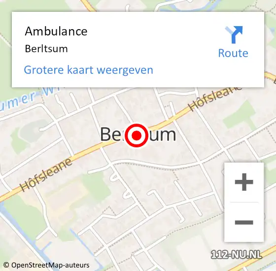 Locatie op kaart van de 112 melding: Ambulance Berltsum op 24 februari 2023 21:41