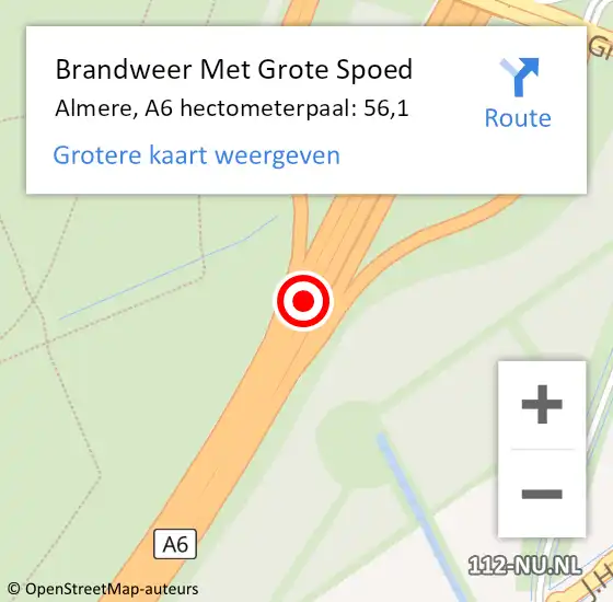 Locatie op kaart van de 112 melding: Brandweer Met Grote Spoed Naar Almere, A6 hectometerpaal: 56,1 op 24 februari 2023 21:46