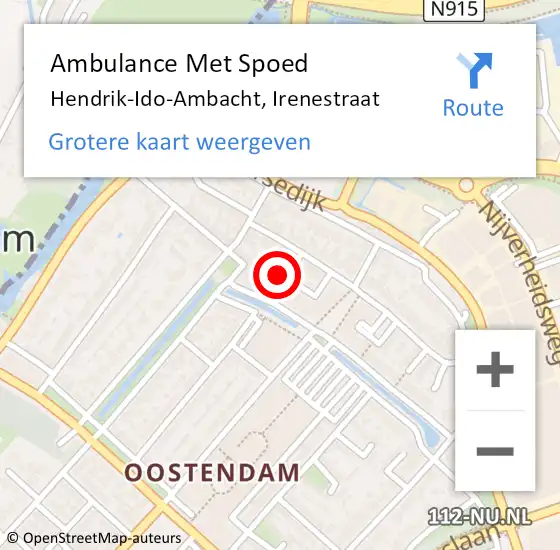 Locatie op kaart van de 112 melding: Ambulance Met Spoed Naar Hendrik-Ido-Ambacht, Irenestraat op 24 februari 2023 21:51