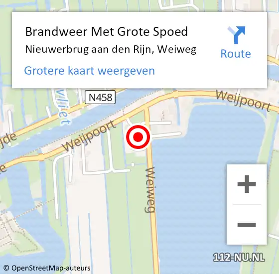 Locatie op kaart van de 112 melding: Brandweer Met Grote Spoed Naar Nieuwerbrug aan den Rijn, Weiweg op 24 februari 2023 22:11