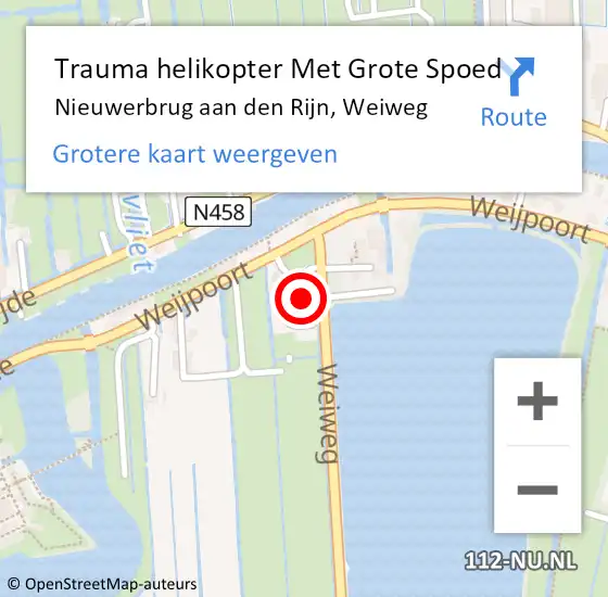 Locatie op kaart van de 112 melding: Trauma helikopter Met Grote Spoed Naar Nieuwerbrug aan den Rijn, Weiweg op 24 februari 2023 22:13