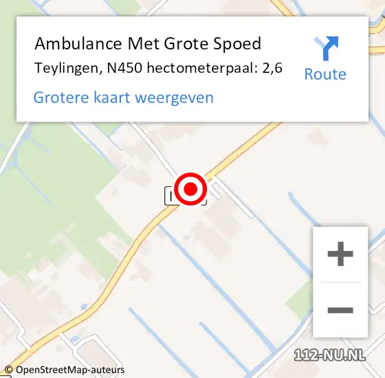 Locatie op kaart van de 112 melding: Ambulance Met Grote Spoed Naar Teylingen, N450 hectometerpaal: 2,6 op 24 februari 2023 22:22