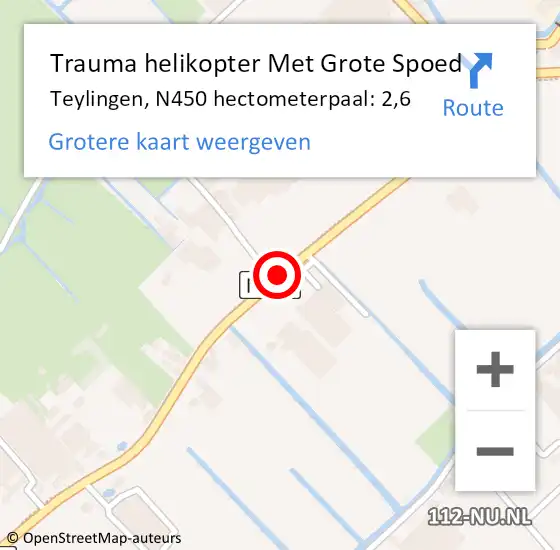 Locatie op kaart van de 112 melding: Trauma helikopter Met Grote Spoed Naar Teylingen, N450 hectometerpaal: 2,6 op 24 februari 2023 22:24