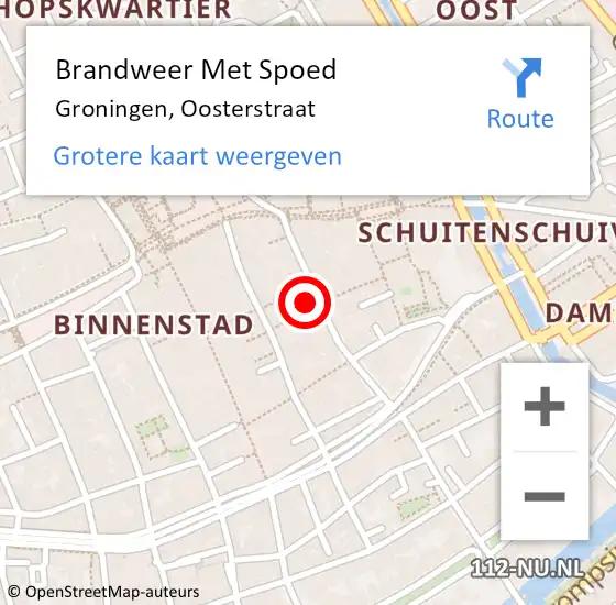 Locatie op kaart van de 112 melding: Brandweer Met Spoed Naar Groningen, Oosterstraat op 24 februari 2023 22:28