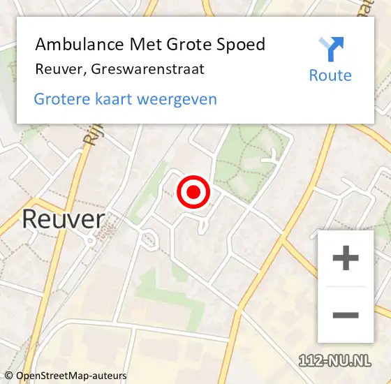 Locatie op kaart van de 112 melding: Ambulance Met Grote Spoed Naar Reuver, Greswarenstraat op 24 februari 2023 22:55