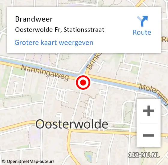 Locatie op kaart van de 112 melding: Brandweer Oosterwolde Fr, Stationsstraat op 16 augustus 2014 20:46