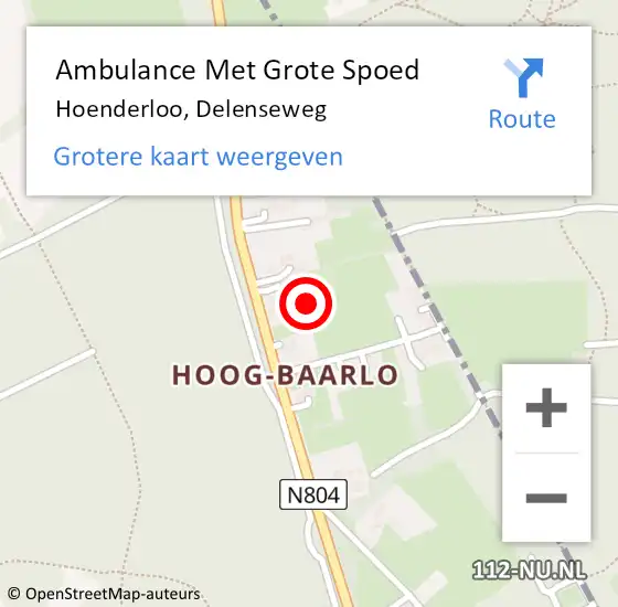 Locatie op kaart van de 112 melding: Ambulance Met Grote Spoed Naar Hoenderloo, Delenseweg op 24 februari 2023 23:46