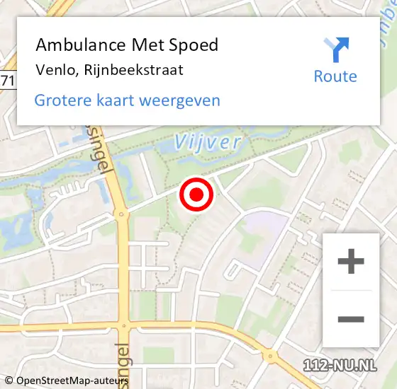 Locatie op kaart van de 112 melding: Ambulance Met Spoed Naar Venlo, Rijnbeekstraat op 25 februari 2023 00:09