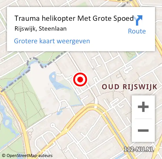 Locatie op kaart van de 112 melding: Trauma helikopter Met Grote Spoed Naar Rijswijk, Steenlaan op 25 februari 2023 01:59