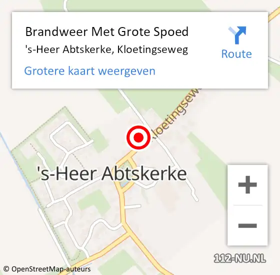 Locatie op kaart van de 112 melding: Brandweer Met Grote Spoed Naar 's-Heer Abtskerke, Kloetingseweg op 25 februari 2023 04:02