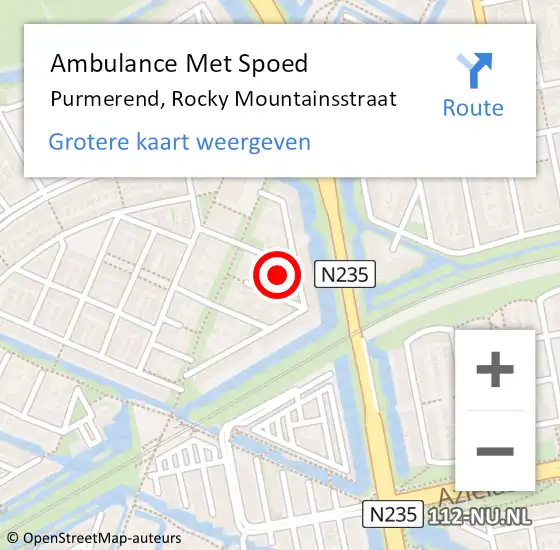 Locatie op kaart van de 112 melding: Ambulance Met Spoed Naar Purmerend, Rocky Mountainsstraat op 25 februari 2023 04:24