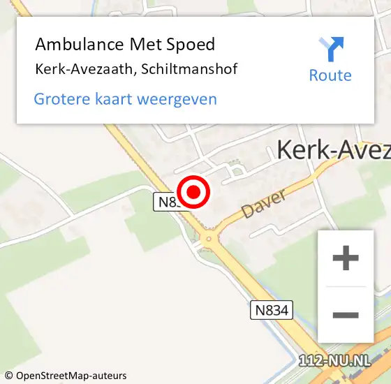 Locatie op kaart van de 112 melding: Ambulance Met Spoed Naar Kerk-Avezaath, Schiltmanshof op 16 augustus 2014 21:10