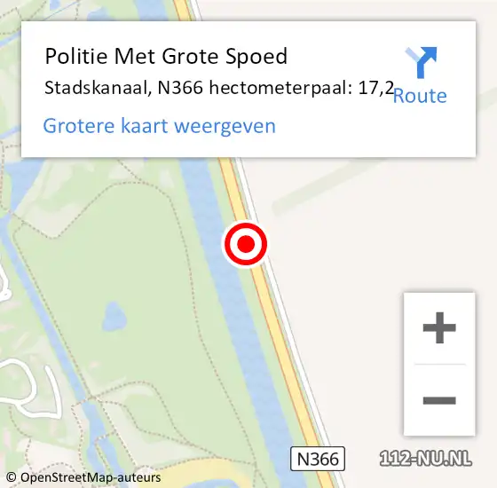 Locatie op kaart van de 112 melding: Politie Met Grote Spoed Naar Stadskanaal, N366 hectometerpaal: 17,2 op 25 februari 2023 06:22