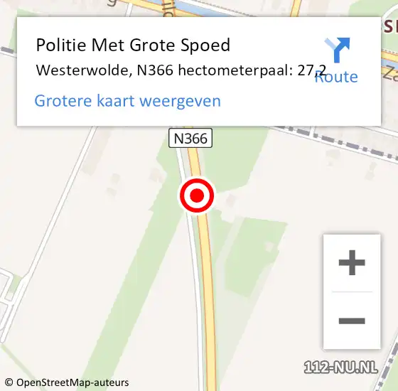 Locatie op kaart van de 112 melding: Politie Met Grote Spoed Naar Westerwolde, N366 hectometerpaal: 27,2 op 25 februari 2023 06:24