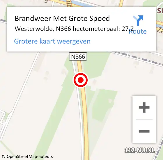 Locatie op kaart van de 112 melding: Brandweer Met Grote Spoed Naar Westerwolde, N366 hectometerpaal: 27,2 op 25 februari 2023 06:25