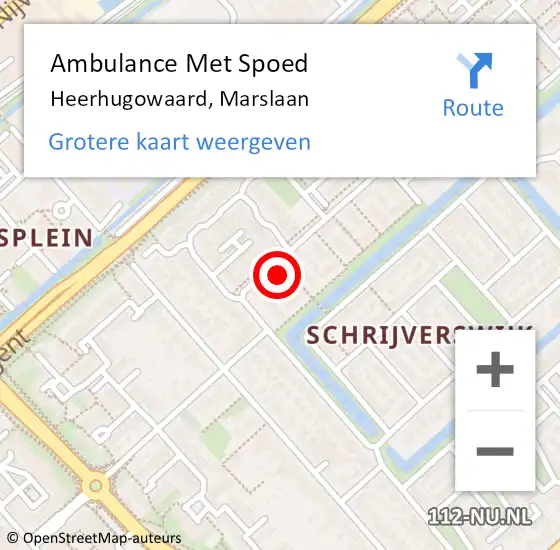 Locatie op kaart van de 112 melding: Ambulance Met Spoed Naar Heerhugowaard, Marslaan op 25 februari 2023 07:39