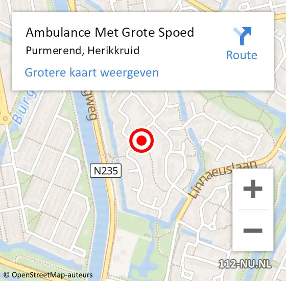 Locatie op kaart van de 112 melding: Ambulance Met Grote Spoed Naar Purmerend, Herikkruid op 25 februari 2023 07:59