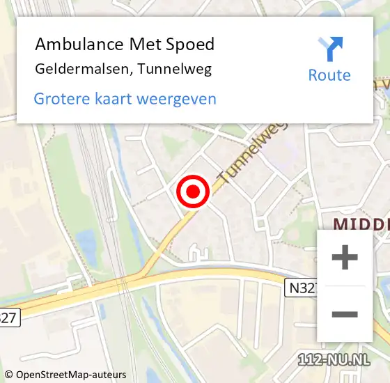 Locatie op kaart van de 112 melding: Ambulance Met Spoed Naar Geldermalsen, Tunnelweg op 25 februari 2023 08:19