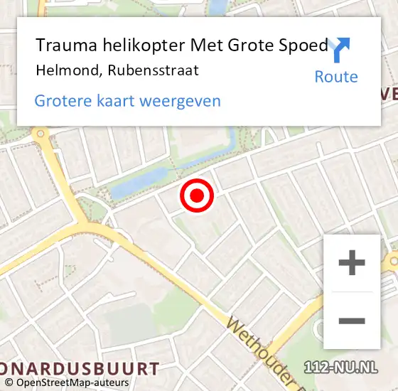 Locatie op kaart van de 112 melding: Trauma helikopter Met Grote Spoed Naar Helmond, Rubensstraat op 25 februari 2023 08:22