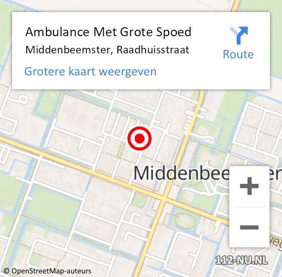 Locatie op kaart van de 112 melding: Ambulance Met Grote Spoed Naar Middenbeemster, Raadhuisstraat op 25 februari 2023 09:12