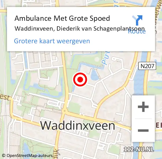 Locatie op kaart van de 112 melding: Ambulance Met Grote Spoed Naar Waddinxveen, Diederik van Schagenplantsoen op 25 februari 2023 10:33