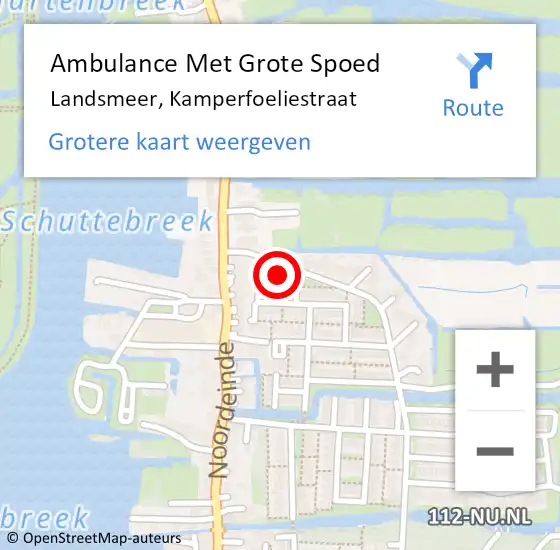 Locatie op kaart van de 112 melding: Ambulance Met Grote Spoed Naar Landsmeer, Kamperfoeliestraat op 25 februari 2023 11:02