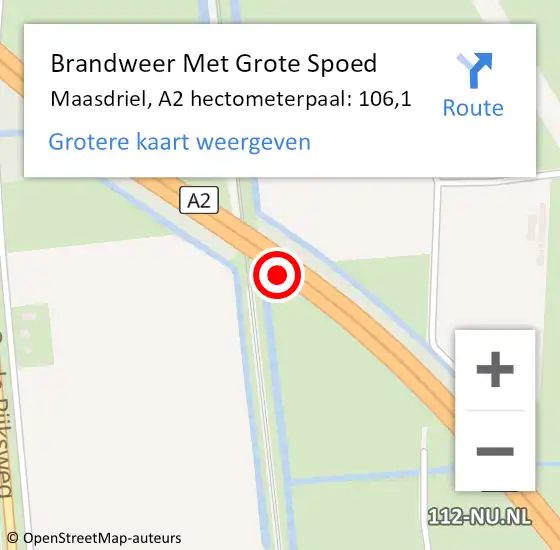 Locatie op kaart van de 112 melding: Brandweer Met Grote Spoed Naar Maasdriel, A2 hectometerpaal: 106,1 op 25 februari 2023 11:05