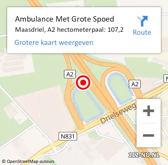 Locatie op kaart van de 112 melding: Ambulance Met Grote Spoed Naar Maasdriel, A2 hectometerpaal: 107,2 op 25 februari 2023 11:06