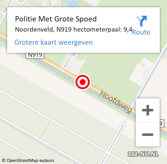 Locatie op kaart van de 112 melding: Politie Met Grote Spoed Naar Noordenveld, N919 hectometerpaal: 9,4 op 25 februari 2023 11:14