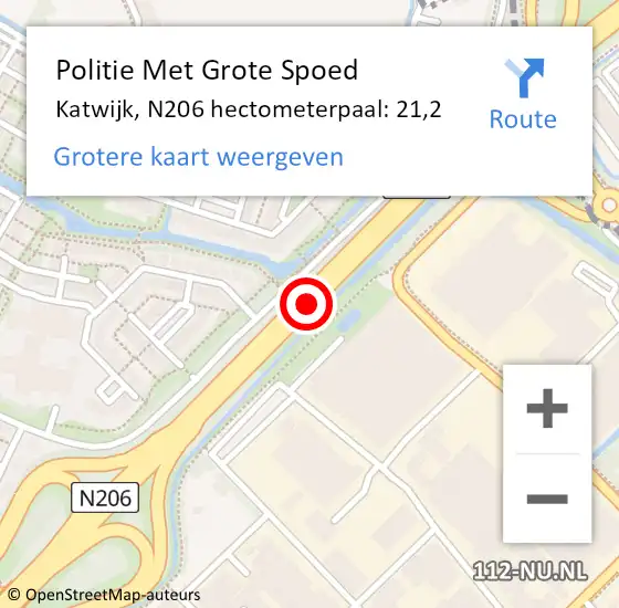 Locatie op kaart van de 112 melding: Politie Met Grote Spoed Naar Katwijk, N206 hectometerpaal: 21,2 op 25 februari 2023 11:15
