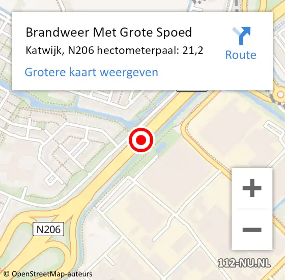Locatie op kaart van de 112 melding: Brandweer Met Grote Spoed Naar Katwijk, N206 hectometerpaal: 21,2 op 25 februari 2023 11:16