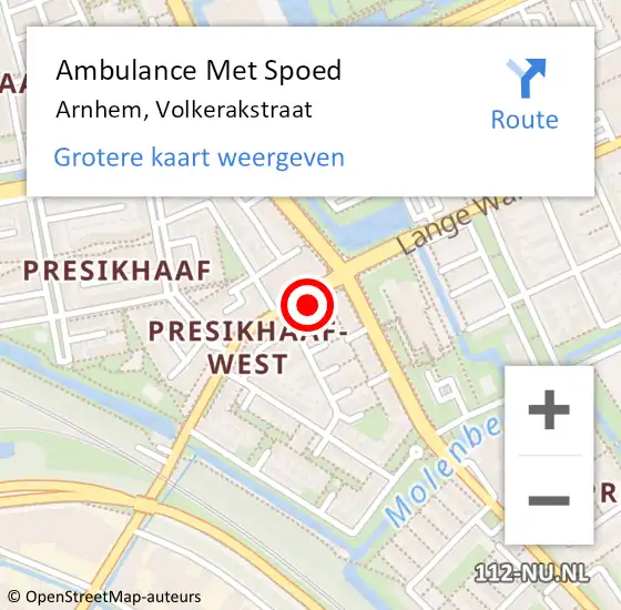 Locatie op kaart van de 112 melding: Ambulance Met Spoed Naar Arnhem, Volkerakstraat op 25 februari 2023 11:17