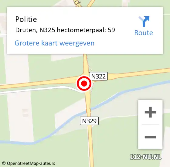 Locatie op kaart van de 112 melding: Politie Druten, N325 hectometerpaal: 59 op 25 februari 2023 11:24