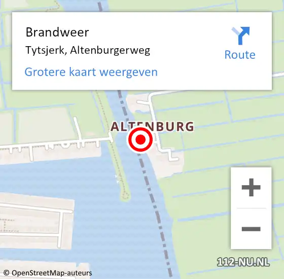 Locatie op kaart van de 112 melding: Brandweer Tytsjerk, Altenburgerweg op 25 februari 2023 12:08