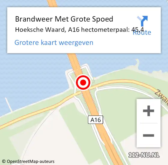 Locatie op kaart van de 112 melding: Brandweer Met Grote Spoed Naar Hoeksche Waard, A16 hectometerpaal: 45,4 op 25 februari 2023 12:22