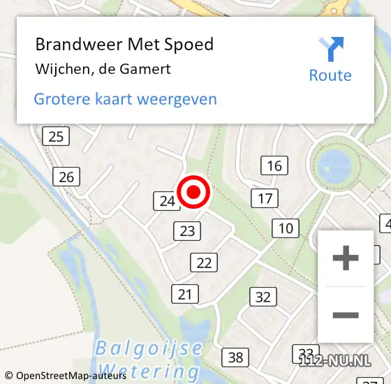 Locatie op kaart van de 112 melding: Brandweer Met Spoed Naar Wijchen, de Gamert op 25 februari 2023 13:17