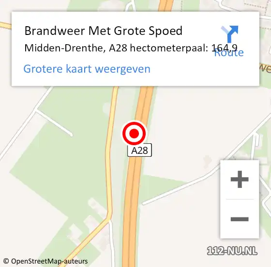 Locatie op kaart van de 112 melding: Brandweer Met Grote Spoed Naar Midden-Drenthe, A28 hectometerpaal: 164,9 op 25 februari 2023 13:22